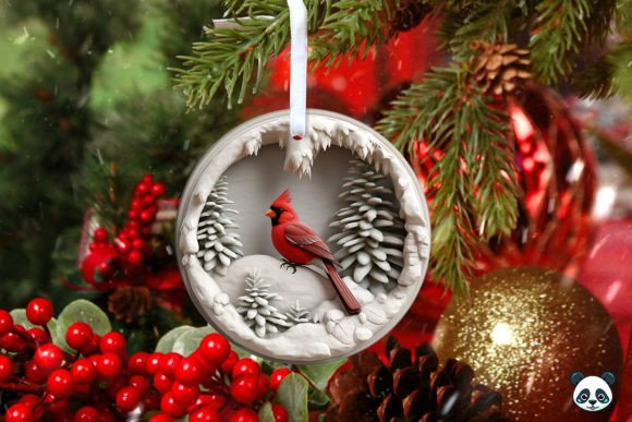 3D Red Cardinal Christmas Ornament 5 for Crafts & Branding
