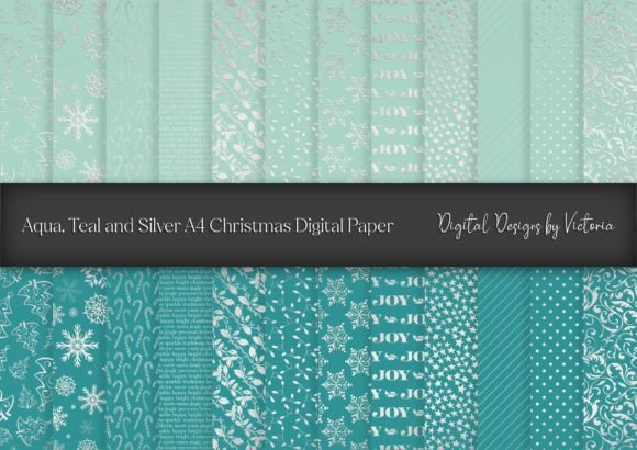 Aqua, Teal and Silver Christmas A4 Paper for Patterns
