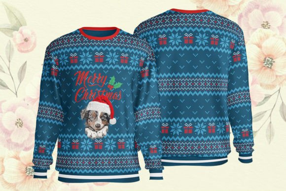 Aussie Dog AOP Ugly Christmas Sweater for T-Shirt Designs