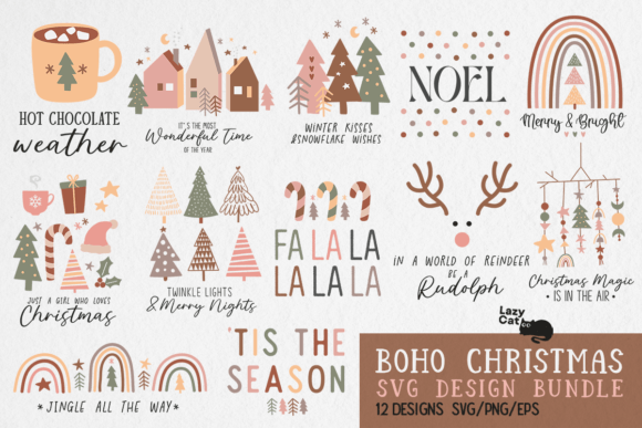 Boho Christmas SVG PNG Bundle for Crafts & Content