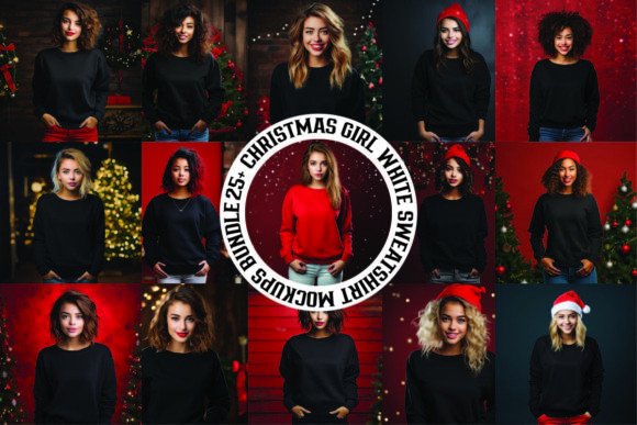 Christmas Black Sweatshirt Mockups Bundle for Christmas Amp