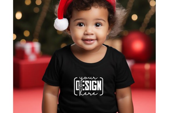 Christmas Cute Baby Black T-Shirt Mockup for Brand Amp