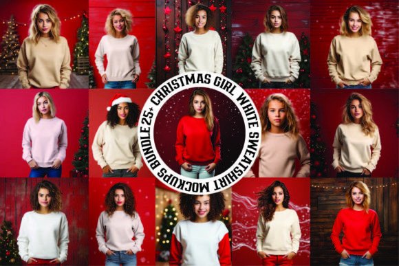 Christmas Girl Sweatshirt Mockups Bundle for Christmas Amp Campaigns