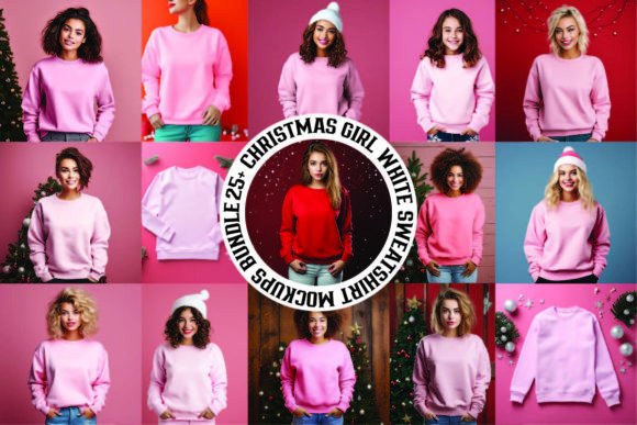 Christmas Pink Sweatshirt Mockups Bundle: Christmas Amp for Crafters
