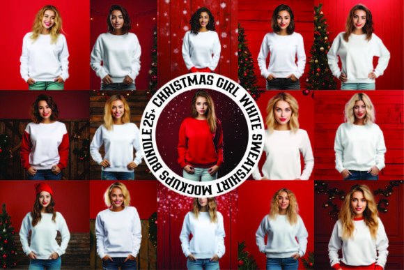Christmas White Sweatshirt Mockup Bundle for Christmas Amp