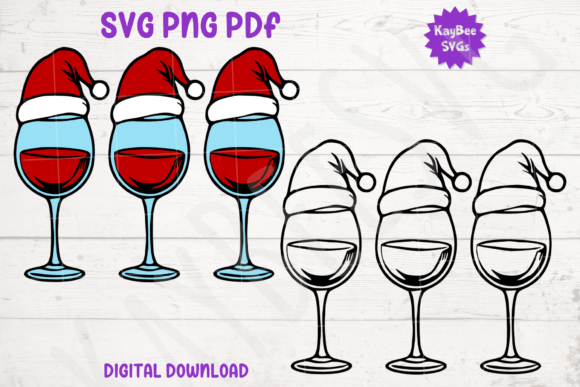 Christmas Wine Glasses SVG PNG PDF for Crafts & Design