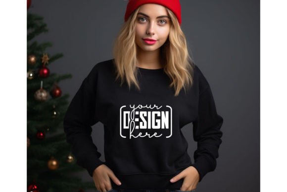 Christmas Women Black Sweatshirt Mockups for Hoodies Amp