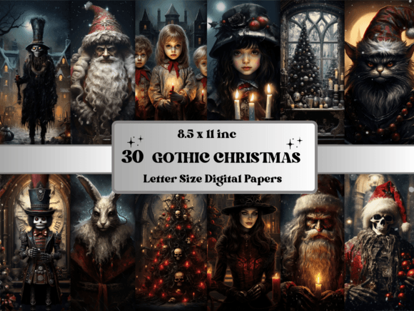 Gothic Christmas Scenes Digital Paper for Backgrounds