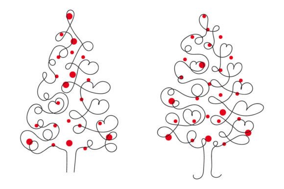 One Line Christmas Tree with Hearts Decorative Elements