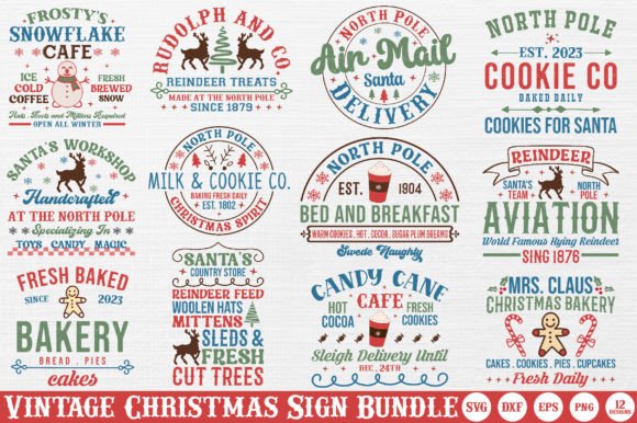 Vintage Christmas Sign Bundle for Crafts & Design