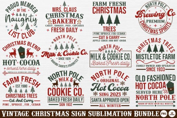 Vintage Christmas Sign Bundle _ Png for Crafts and Branding