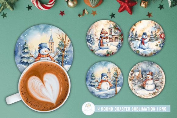 Vintage Snowman Christmas Round Coaster for Crafts and Branding