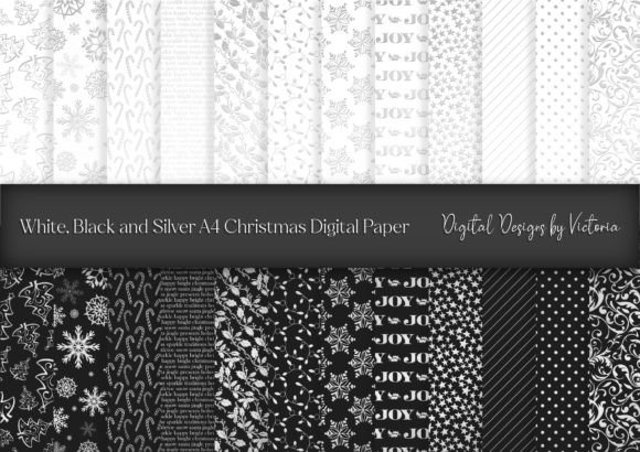 White, Black and Silver Christmas Paper for Patterns